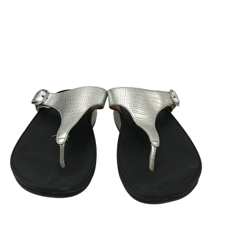 Fitflop The Skinny Sandals Silver Crocodile Size 7 Thing Flip Flop